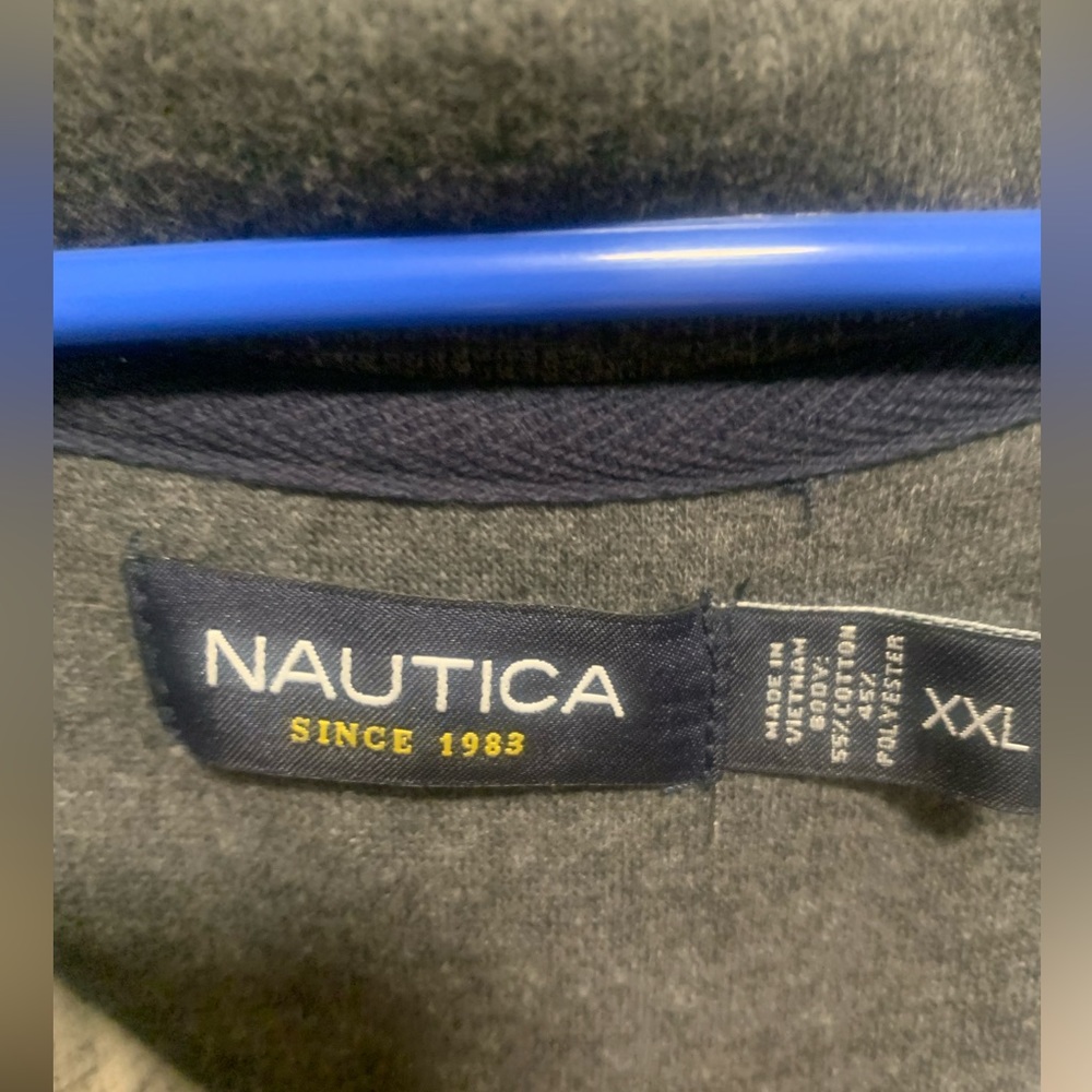 Nautica Striped Quarter Zip Pullover Sweatshirt Navy Blue and White - Picture 3 of 4